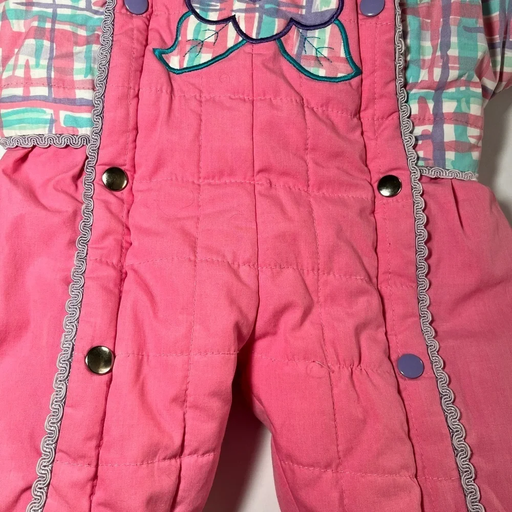 Vintage Pink Pastel Plaid one Piece Snowsuit 6/9 months~winter gear coquette